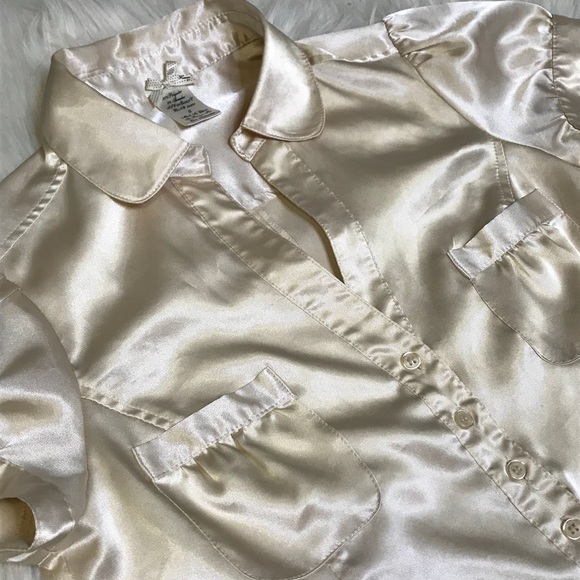 Beige Silky Button Down Top - Picture 2 of 6